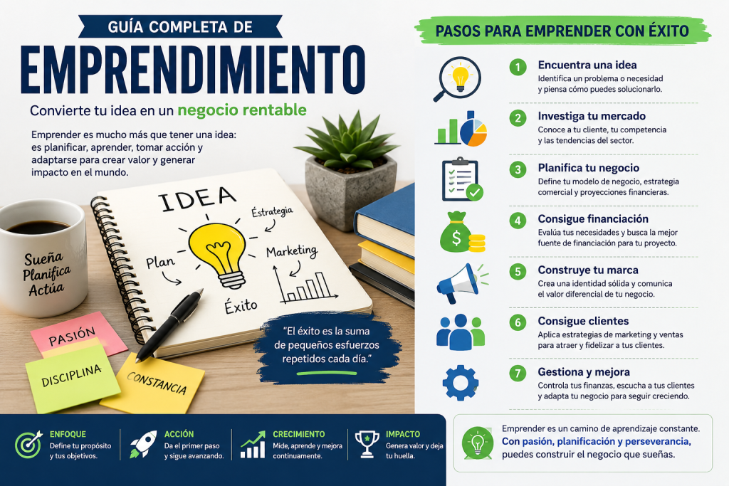 Guía completa de Emprendimiento, cómo convertir una idea en un negocio rentable
